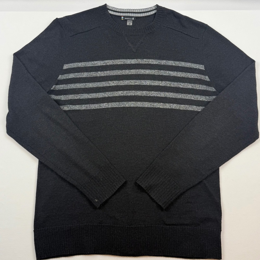 Smartwool Mens Merino Wool Blend Striped Crew Neck Sweater Charcoal Grey Size M